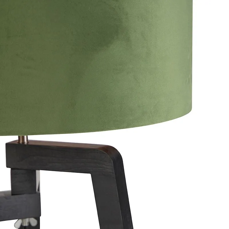 Lampada da terra tripode nero con paralume verde e oro 50 cm - Puros