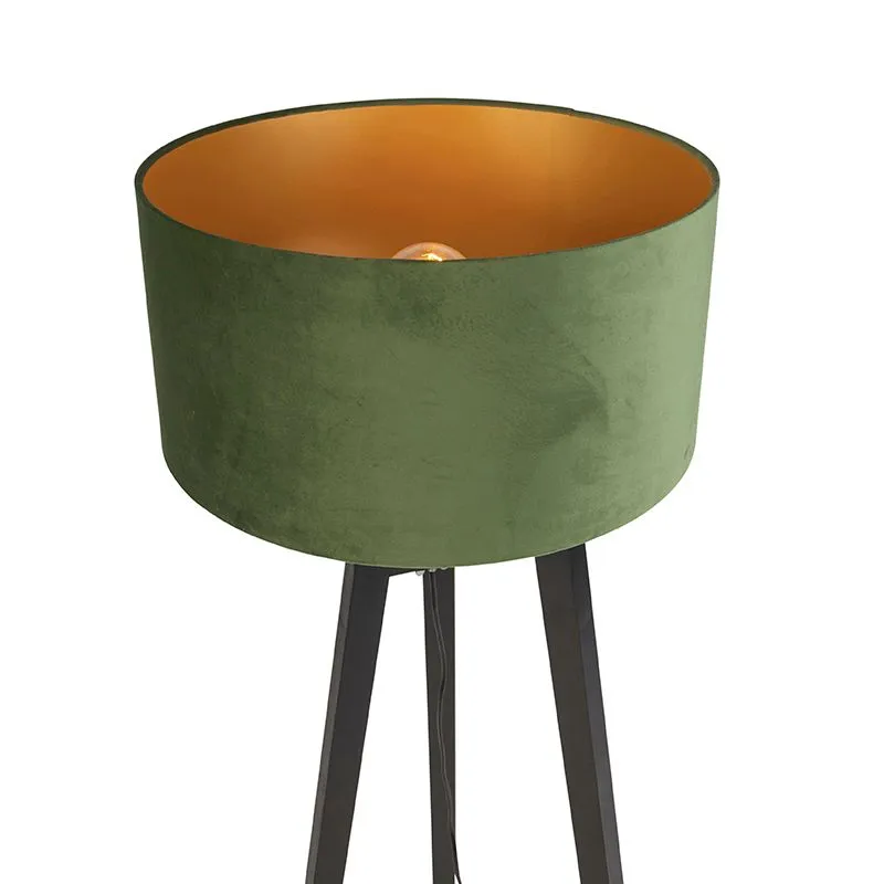 Lampada da terra tripode nero con paralume verde e oro 50 cm - Puros