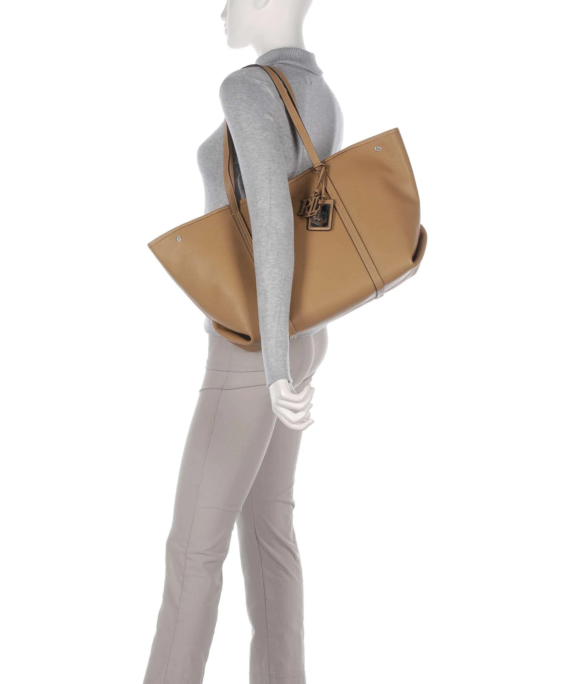  Lauren Ralph Lauren Emerie Large Borsa shopper pelle di vacchetta grana marrone chiaro  