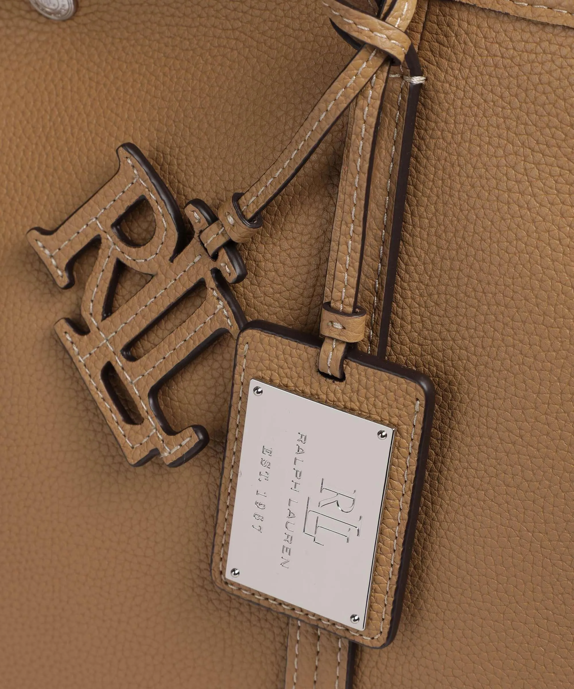  Lauren Ralph Lauren Emerie Large Borsa shopper pelle di vacchetta grana marrone chiaro  