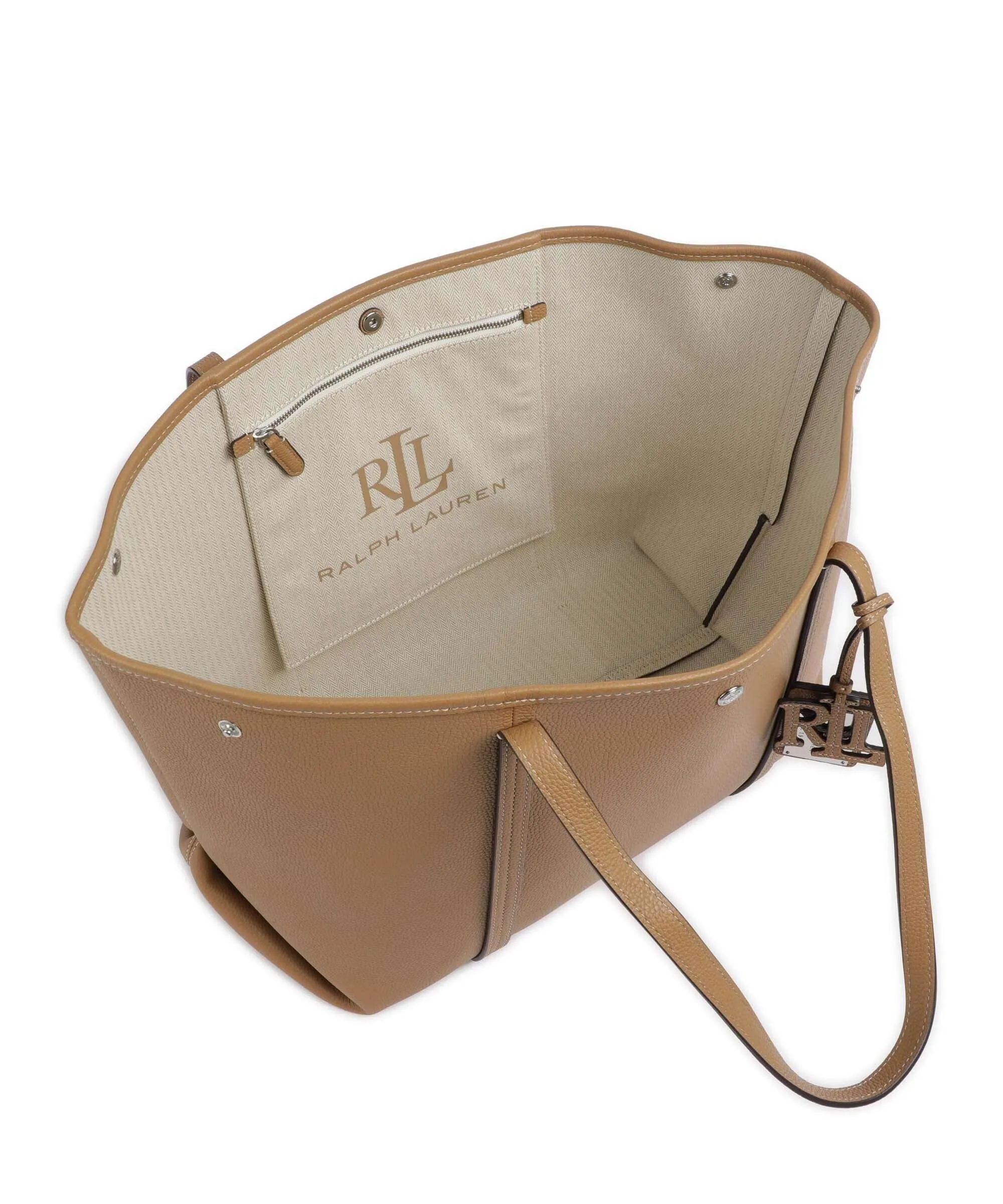  Lauren Ralph Lauren Emerie Large Borsa shopper pelle di vacchetta grana marrone chiaro  