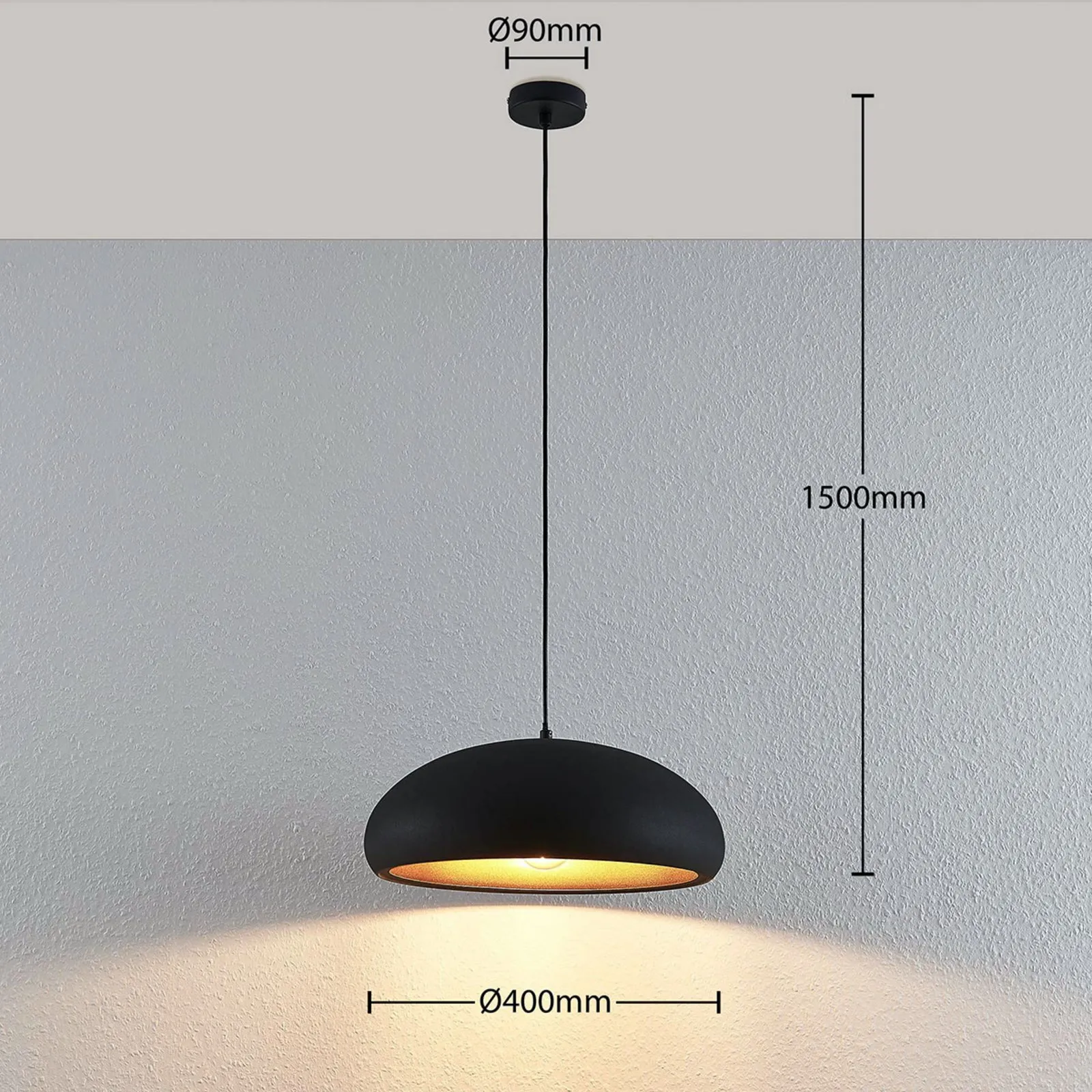 Lindby Gerwina lampada a sospensione, nero/oro, metallo, 40 cm, E27
