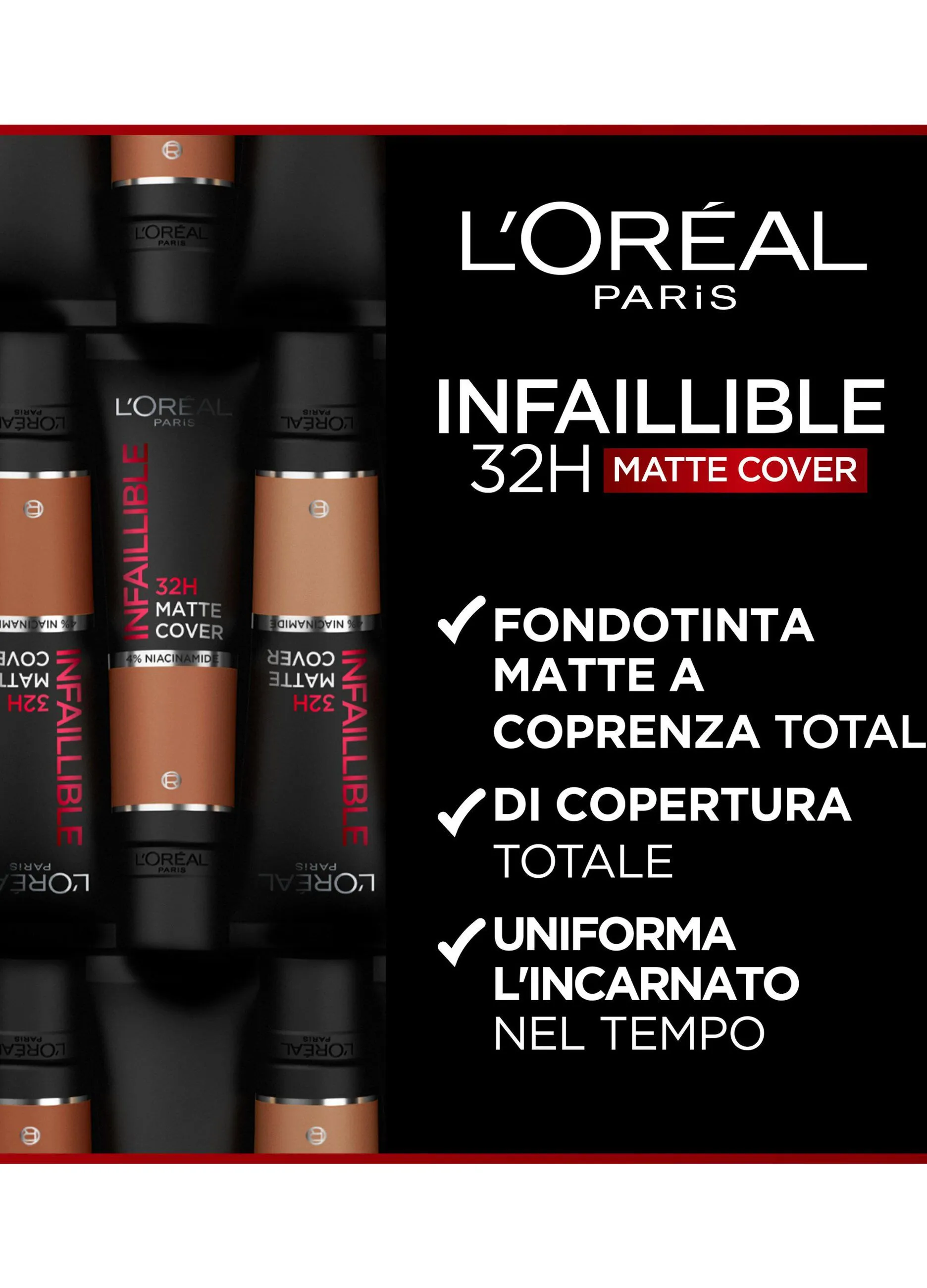 L'Oréal Paris Fondotinta Infaillible 32H Matte Cover, Make-Up dal Finish Matte Copertura Totale sulla Pelle, 110 Vanille 