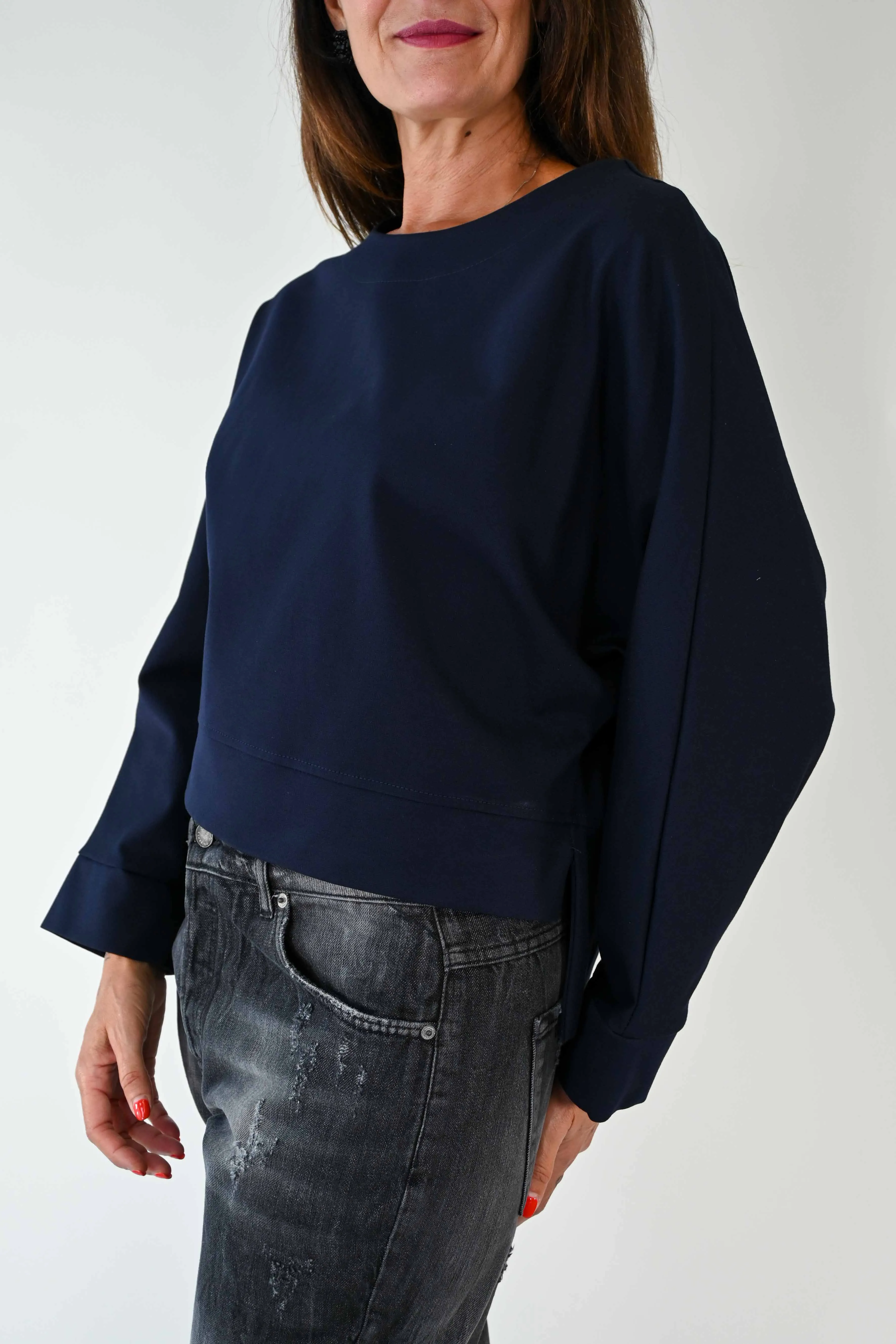 MAGLIA A SCATOLA MANICA PIPISTRELLO PUNTO MILANO BLU