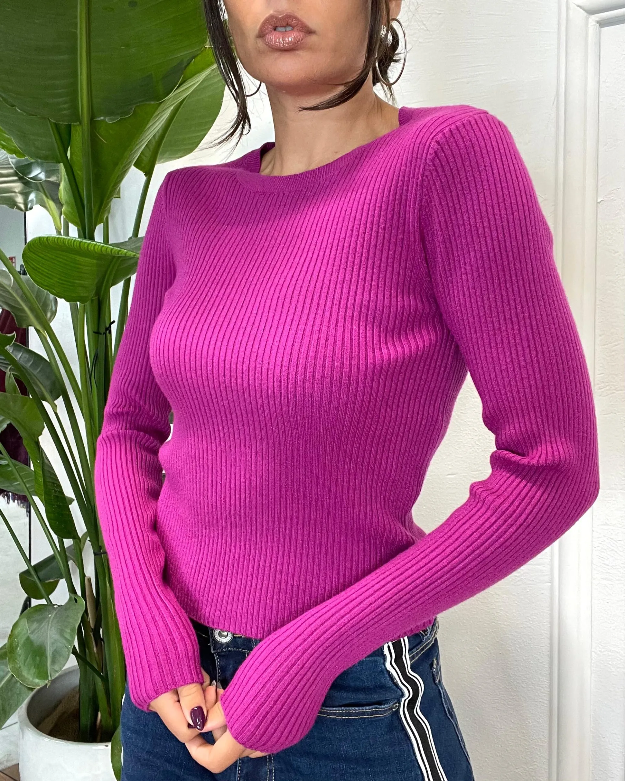 MAGLIA INTRECCIO SUL RETRO 389 fucsia
