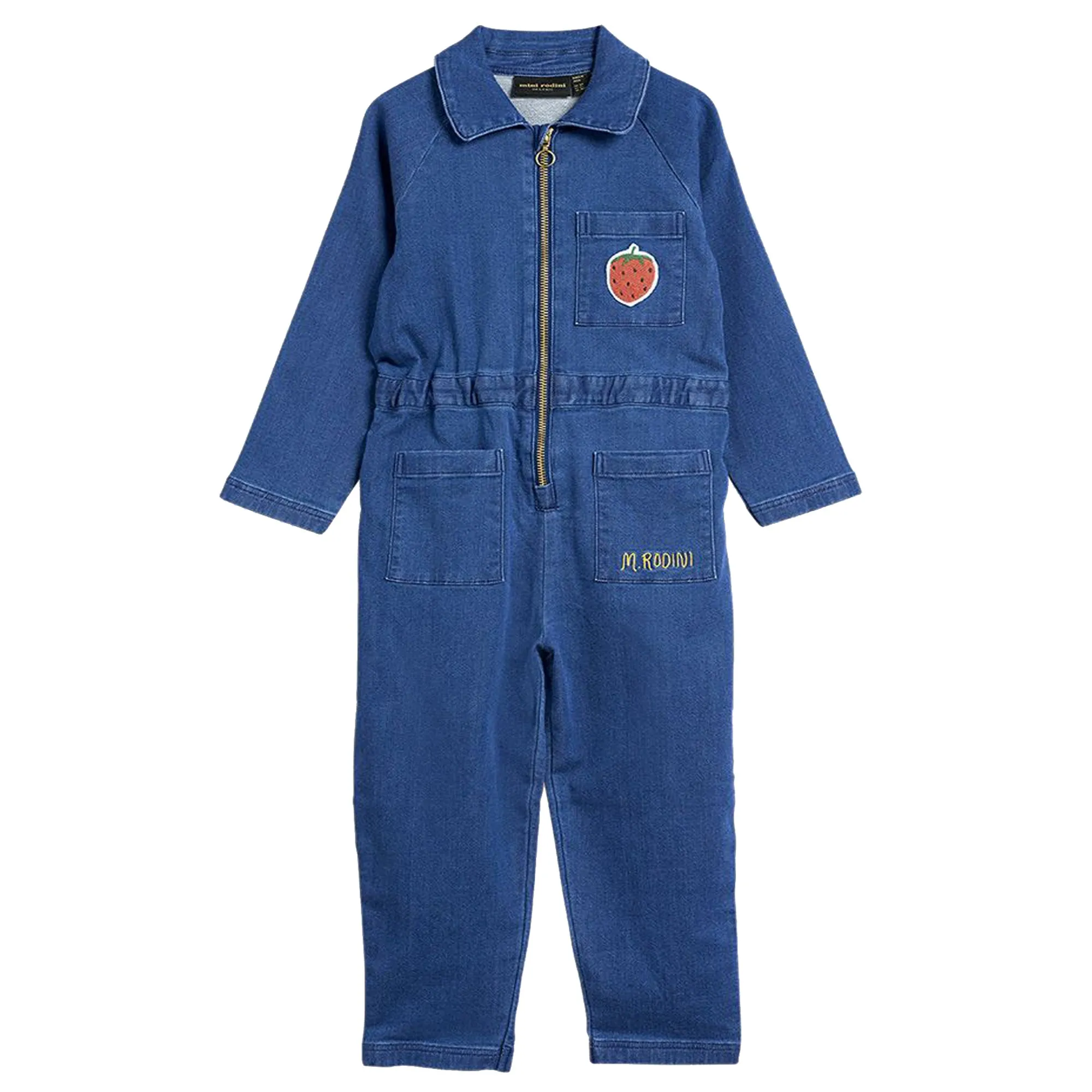 Mini Rodini tuta intera baby girl in denim di cotone organico