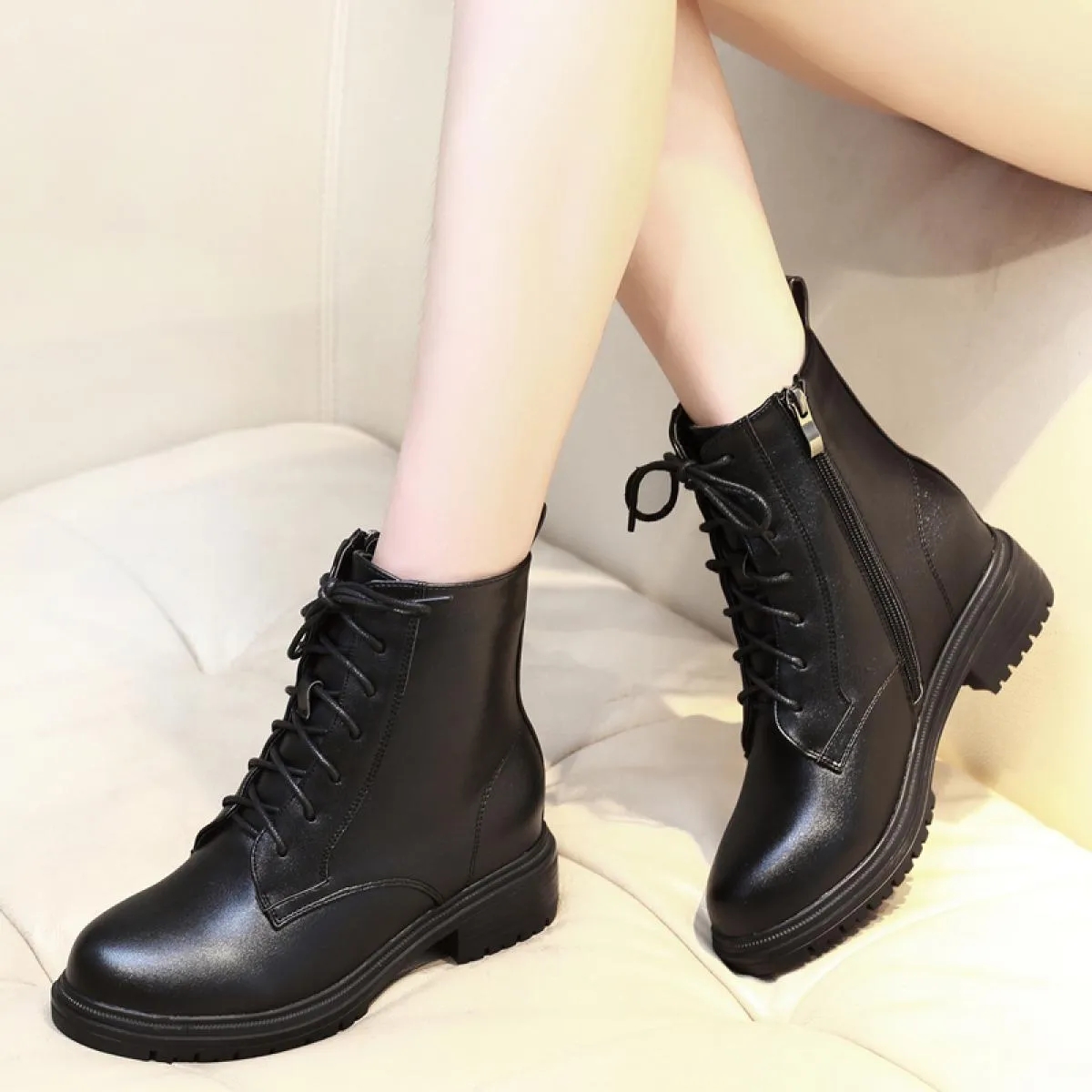Moda da donna banchetto abito da ballo stivali in vera pelle scarpe con plateau da donna stivali da moto alla caviglia Botas Zap