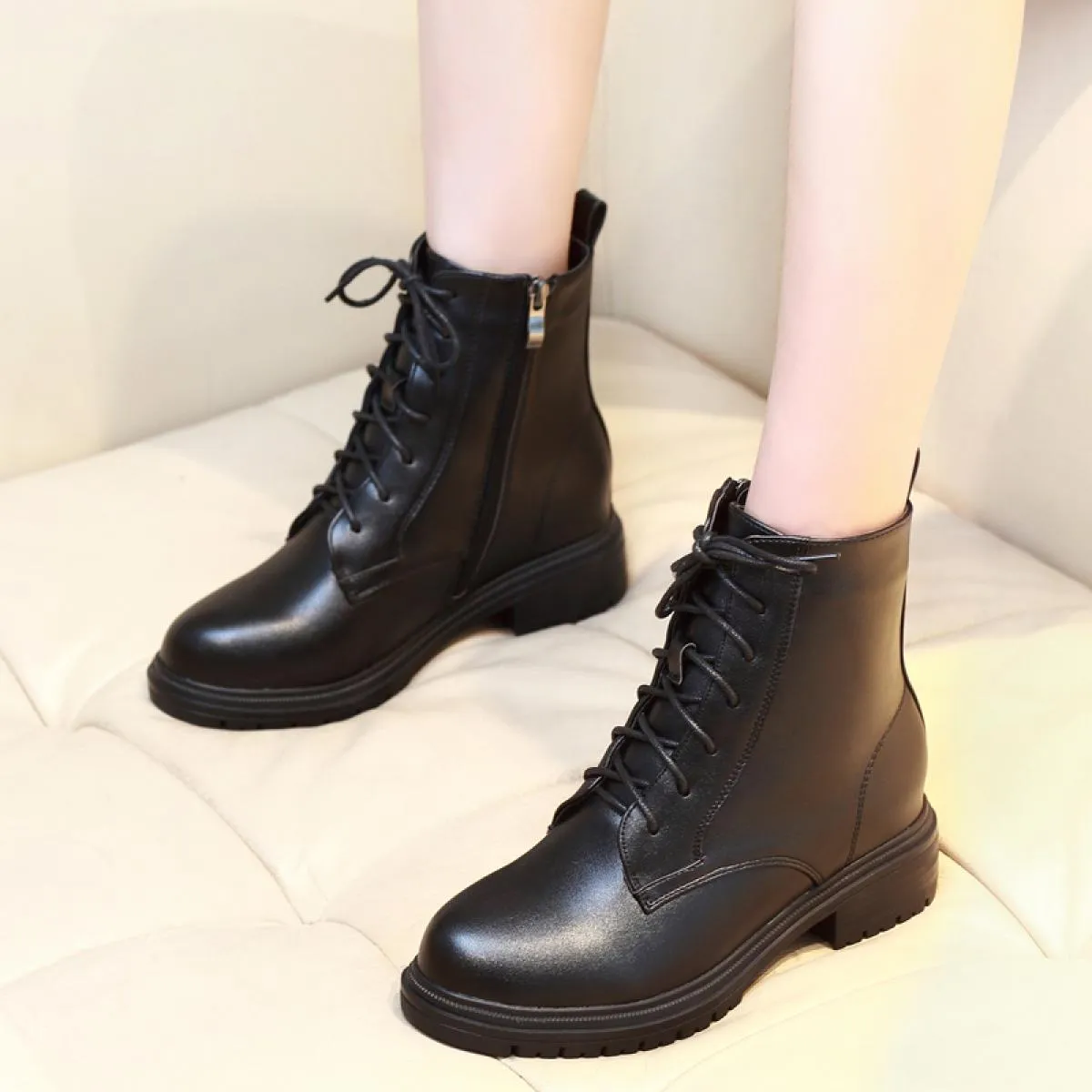 Moda da donna banchetto abito da ballo stivali in vera pelle scarpe con plateau da donna stivali da moto alla caviglia Botas Zap