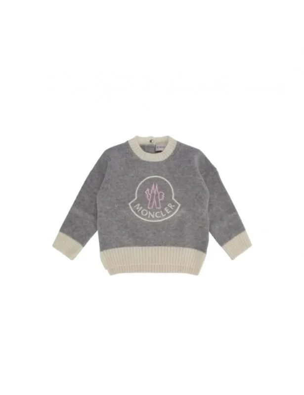 MONCLER     Maglione grigio con logo cucito Moncler