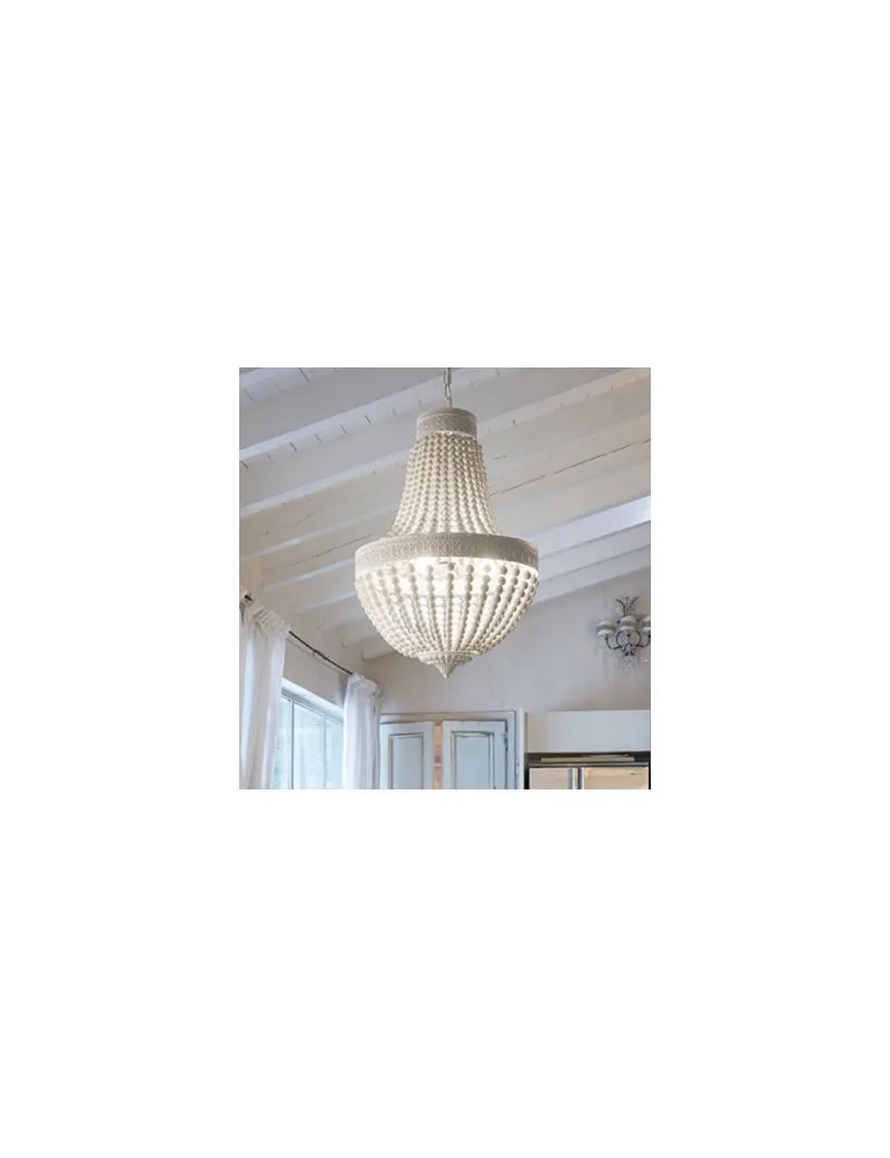 Monet sp5 lampadario classico metallo legno bianco 40cm