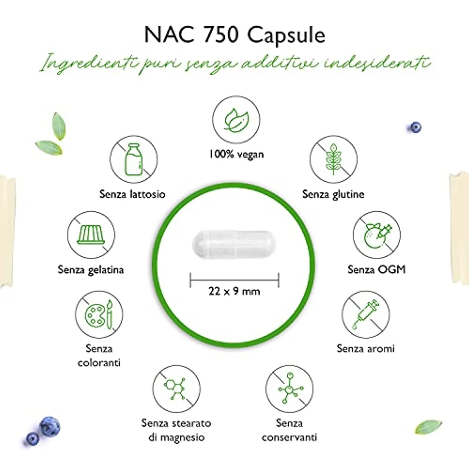 NAC - N-Acetyl L-Cysteine 180 capsule da 750 mg ciascuna - Fornitura per 6 mesi - Vegan - Altamente dosato - Qualità premium