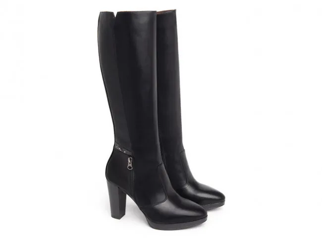 NERO GIARDINI SCARPE IN PELLE DONNA INVERNO I308910D 100  STIVALI CON TACCO NERO