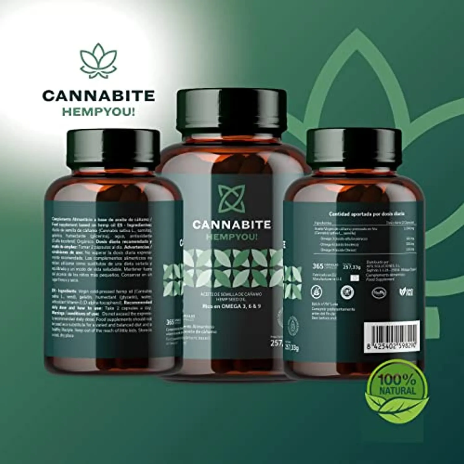 OMEGA 3 6 9 vegetale 365 capsule | Olio vergine di semi di canapa (Cannabis Sativa) 1 Spremuto a freddo | Hemp Seed Oil | Senza 