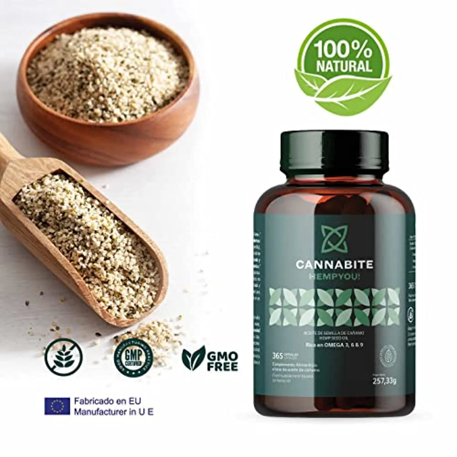 OMEGA 3 6 9 vegetale 365 capsule | Olio vergine di semi di canapa (Cannabis Sativa) 1 Spremuto a freddo | Hemp Seed Oil | Senza 