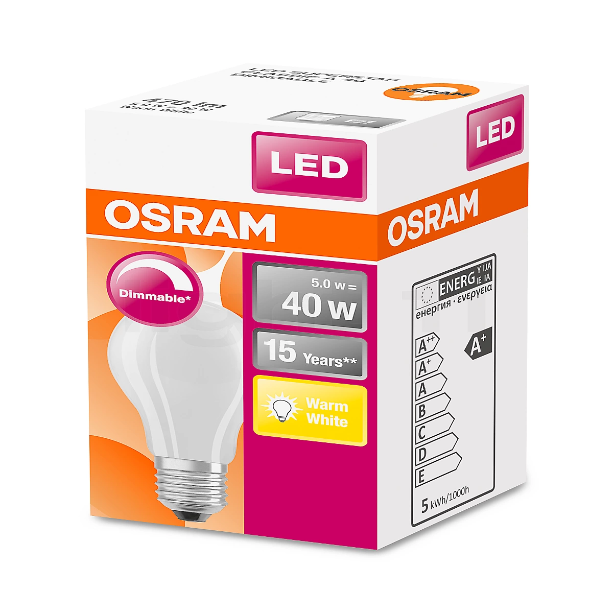 Osram A60-dim 5W/m 827, E27 LED