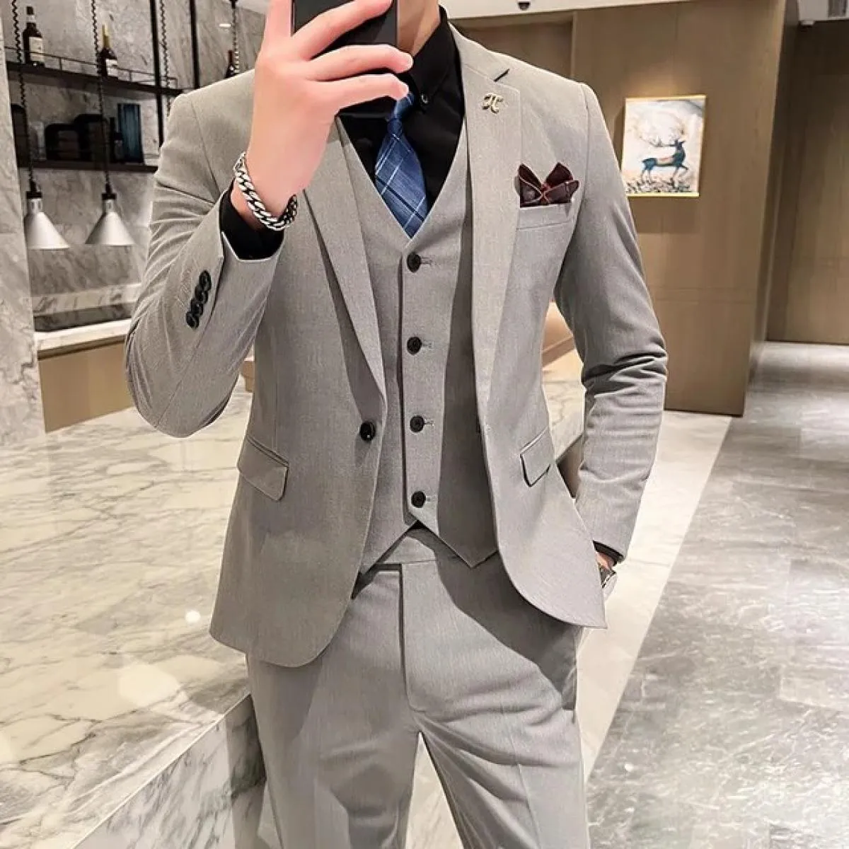 Pantaloni da completo Gilet 3 pezzi Set / 2023 Moda Casual da uomo nuovi Casual Boutique Business Tinta unita Blazer di lana Pan