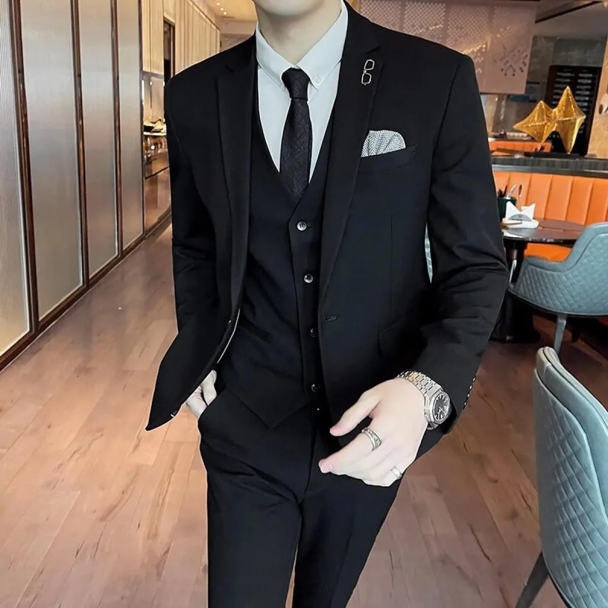 Pantaloni da completo Gilet 3 pezzi Set / 2023 Moda Casual da uomo nuovi Casual Boutique Business Tinta unita Blazer di lana Pan