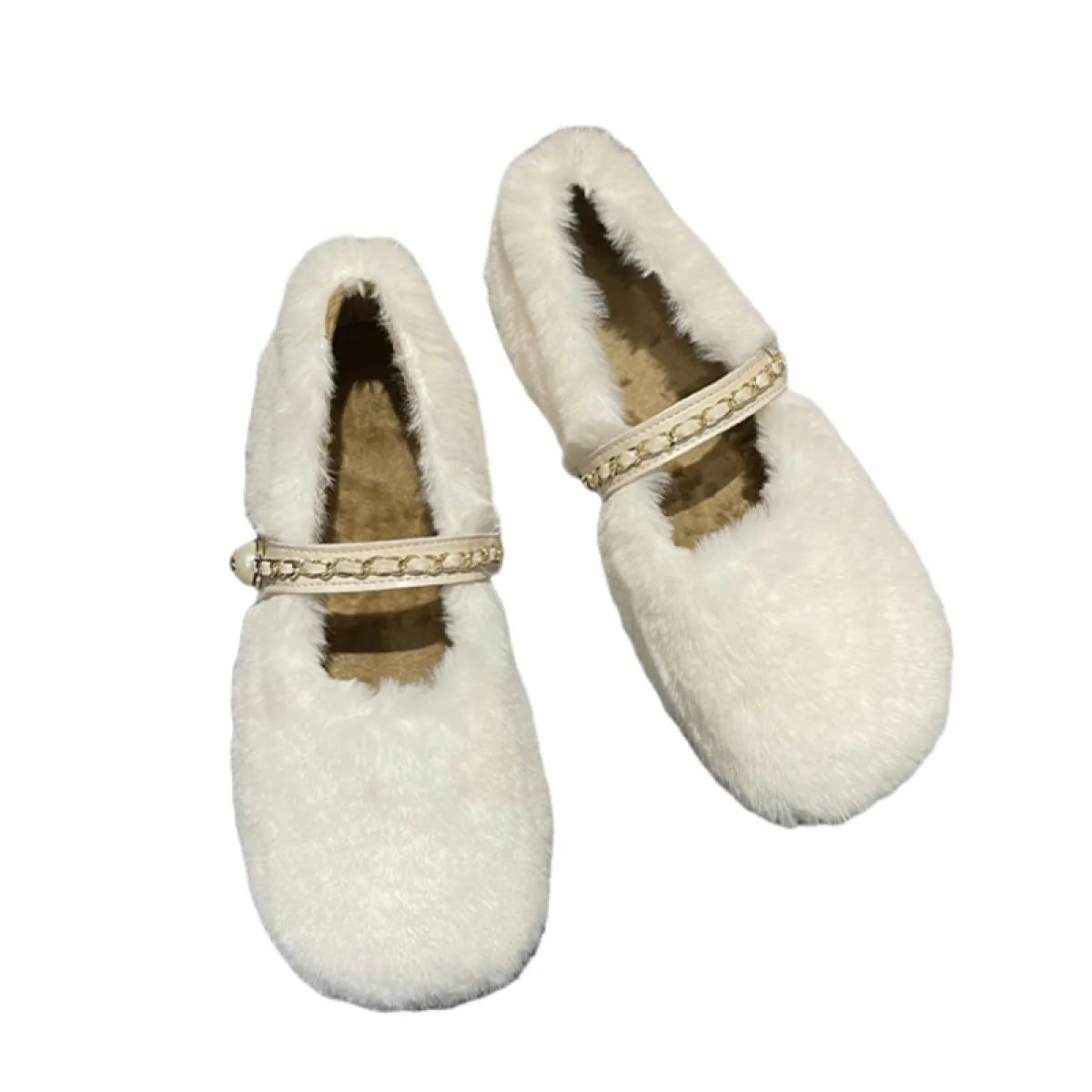 Pelliccia Inverno Donna Appartamenti Fad Catena Scarpe di cotone poco profonde 2023 Nuovo vestito Casual Stivali caldi Peluche D