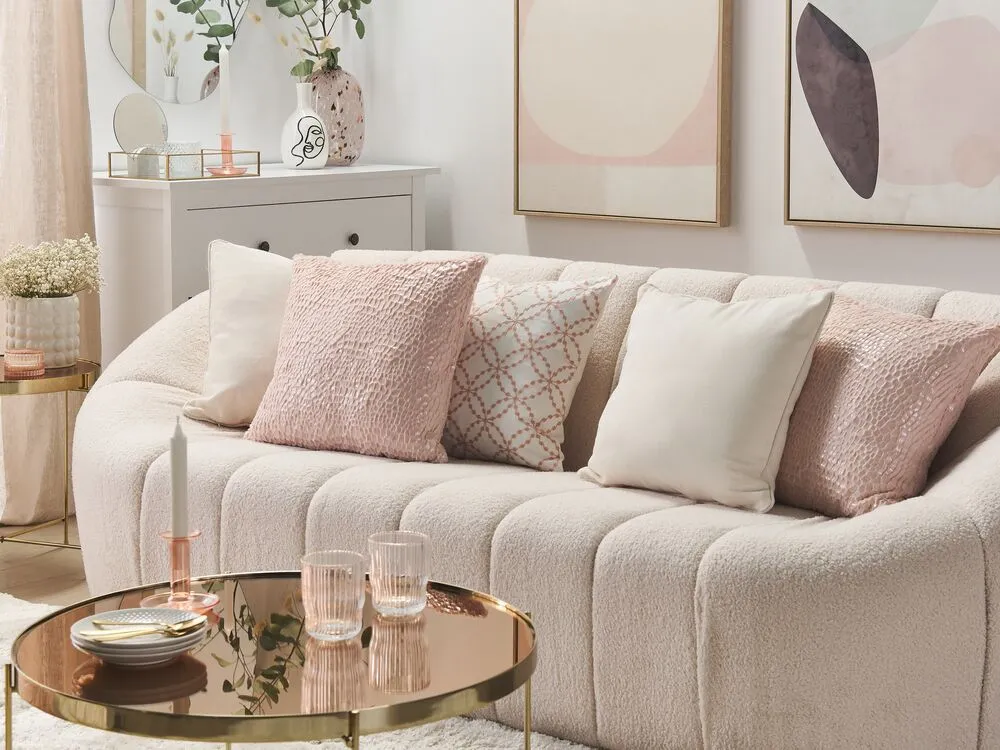 PEONY Set of 2 Decorative Cushions Solid Pink 45 x 45 cm