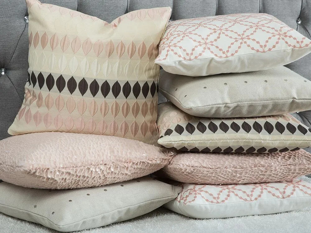 PEONY Set of 2 Decorative Cushions Solid Pink 45 x 45 cm