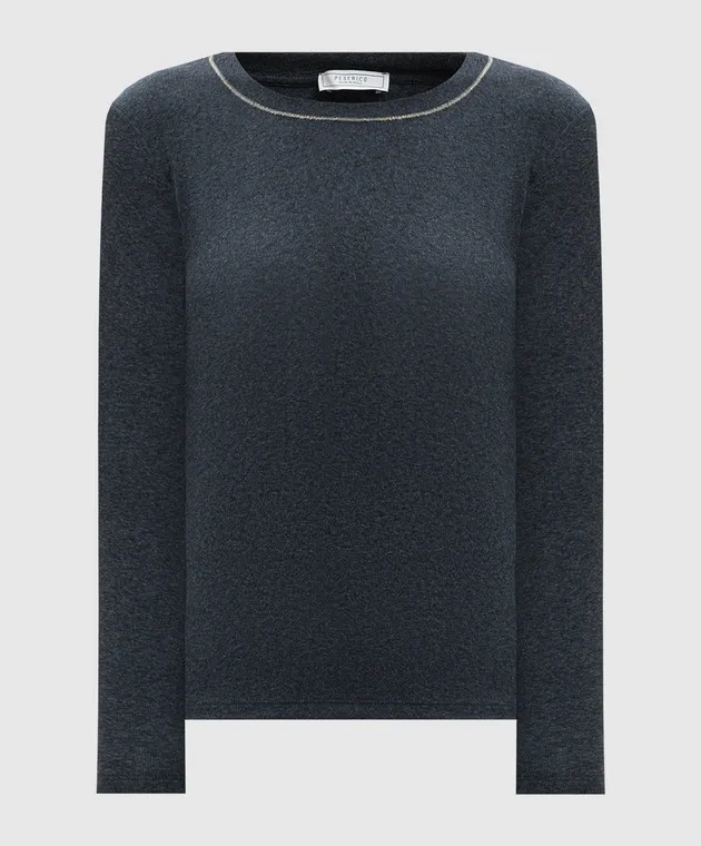 Peserico Maglia grigia a coste con catena monil S06705J005669