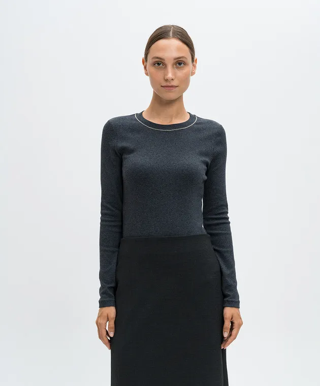 Peserico Maglia grigia a coste con catena monil S06705J005669