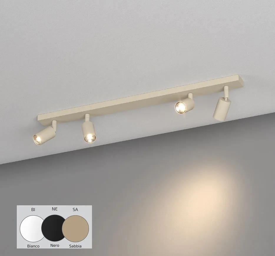 Plafoniera Binario 70 cm Con 4 Faretti Orientabili Led Mini GU10 Isla Micro Top Light