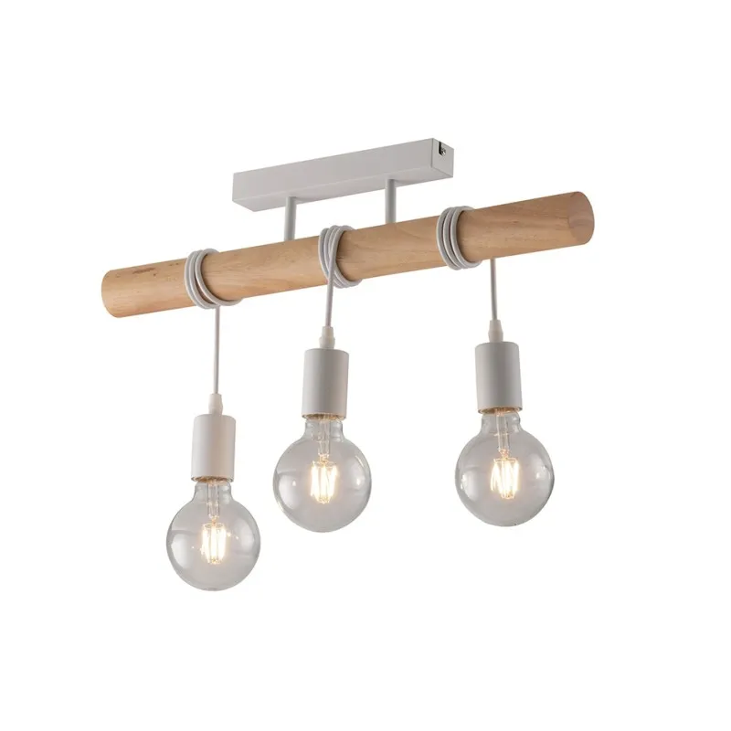 Plafoniera in legno naturale e metallo 3Xe27 55X5X25Cm
