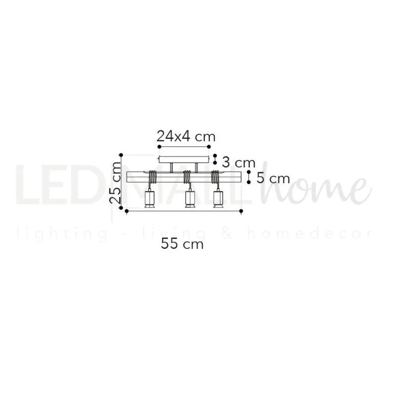 Plafoniera in legno naturale e metallo 3Xe27 55X5X25Cm