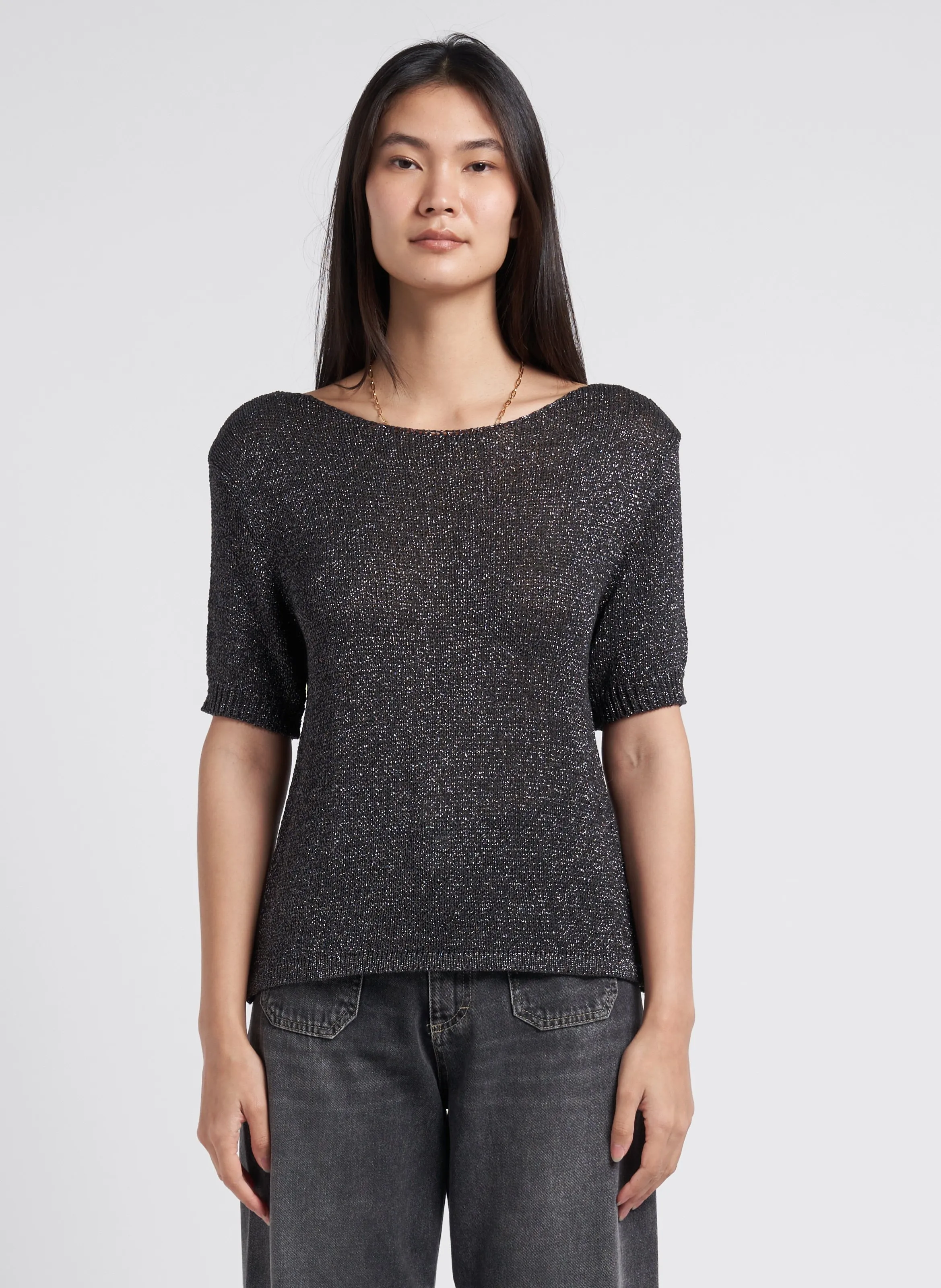  PLEASE   Maglione scollo tondo dritto in maglia | Grigio