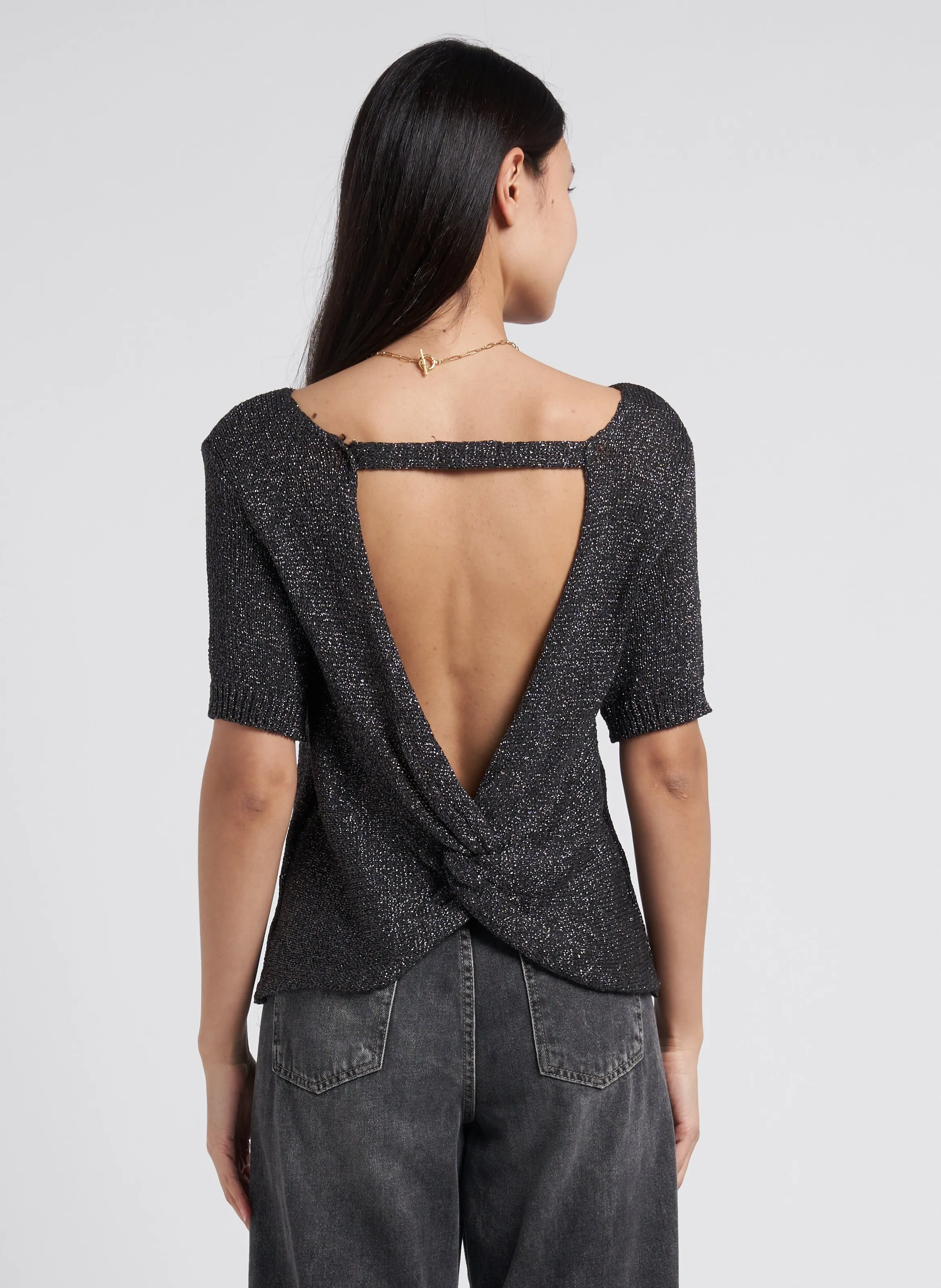  PLEASE   Maglione scollo tondo dritto in maglia | Grigio