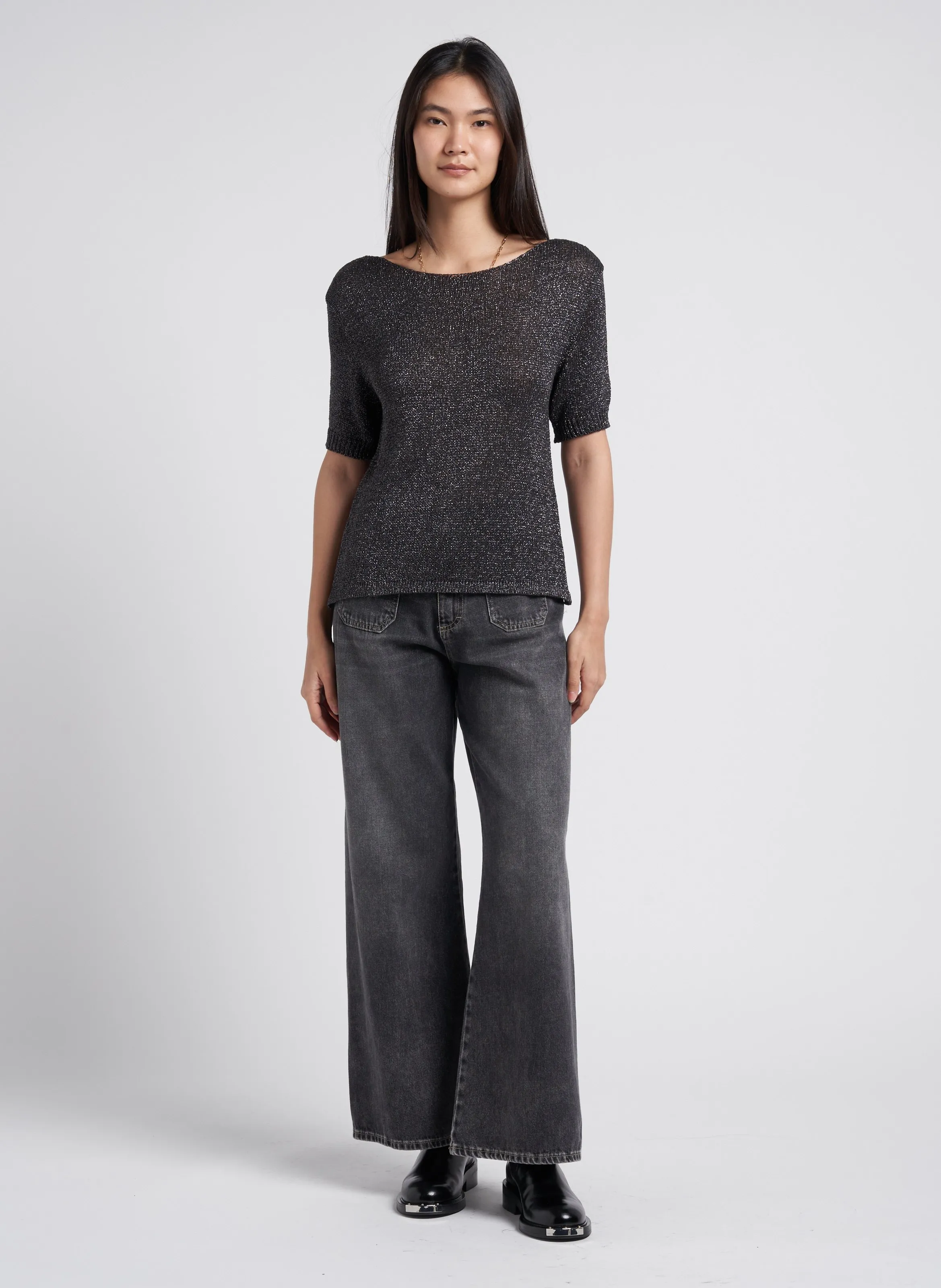  PLEASE   Maglione scollo tondo dritto in maglia | Grigio
