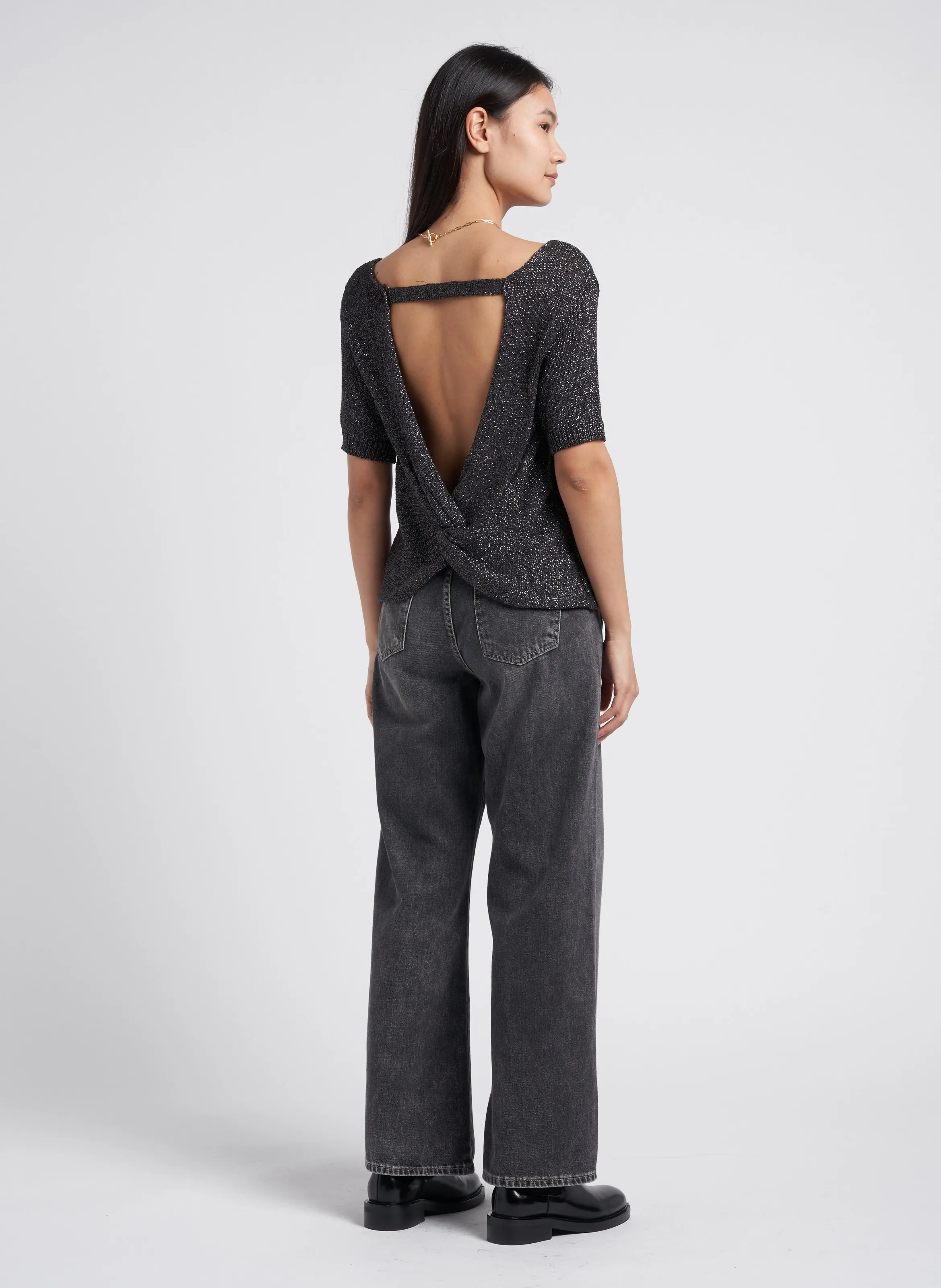  PLEASE   Maglione scollo tondo dritto in maglia | Grigio