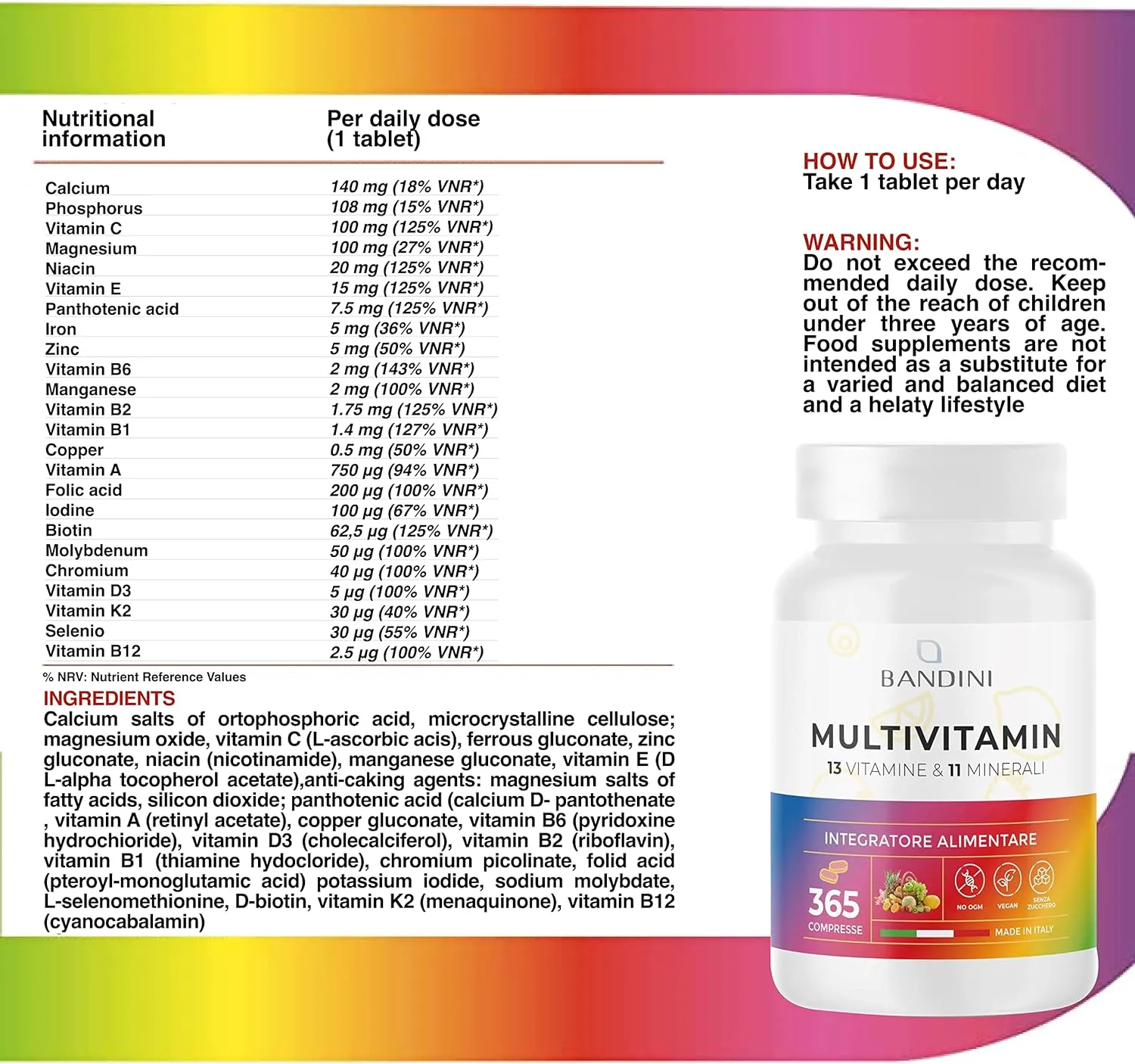 Premium Multivitamin AZ - 365 capsule ad alto dosaggio con forme bioattive e materie prime di marca - Vitamine + minerali - Test
