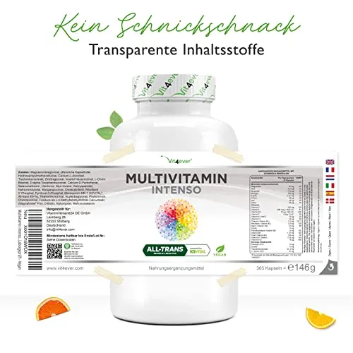 Premium Multivitamin AZ - 365 capsule ad alto dosaggio con forme bioattive e materie prime di marca - Vitamine + minerali - Test