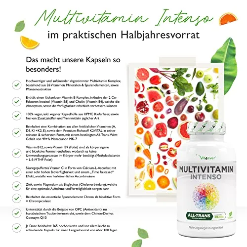 Premium Multivitamin AZ - 365 capsule ad alto dosaggio con forme bioattive e materie prime di marca - Vitamine + minerali - Test