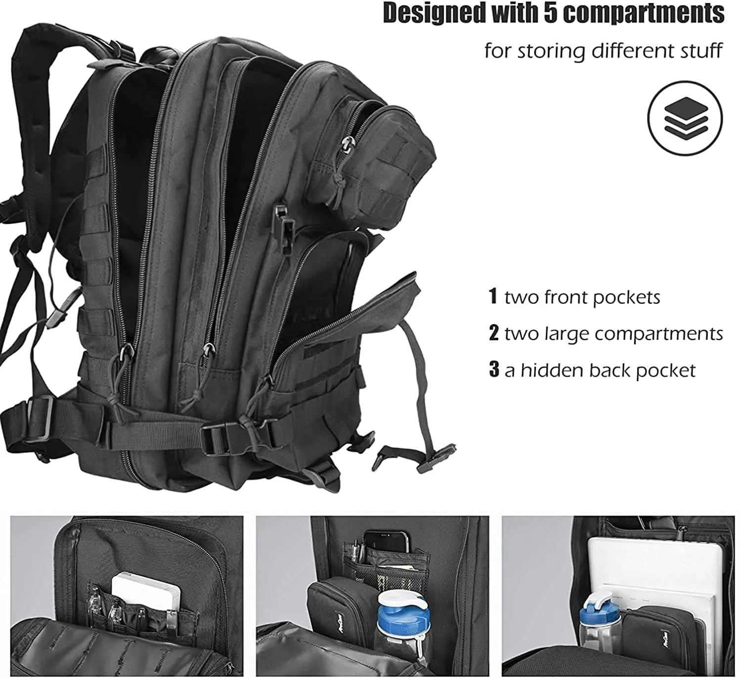 Procase Zaino Tattico Militare 35 Litri, Assault Backpack Grande capacità Zaini 3 Day Assault Bag dell'Esercito Zaino per Caccia