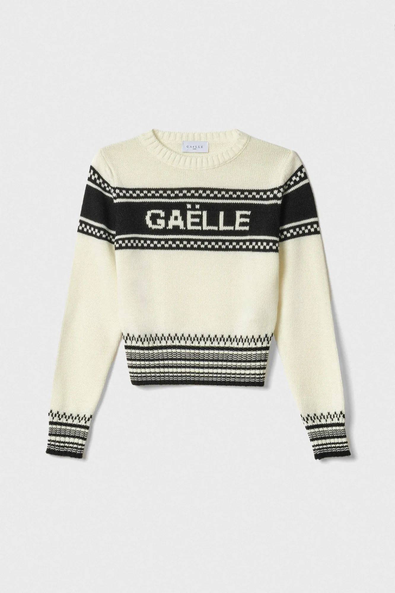 Pullover Girocollo Manica Lunga Offwhite-Nero - Gaëlle Paris
