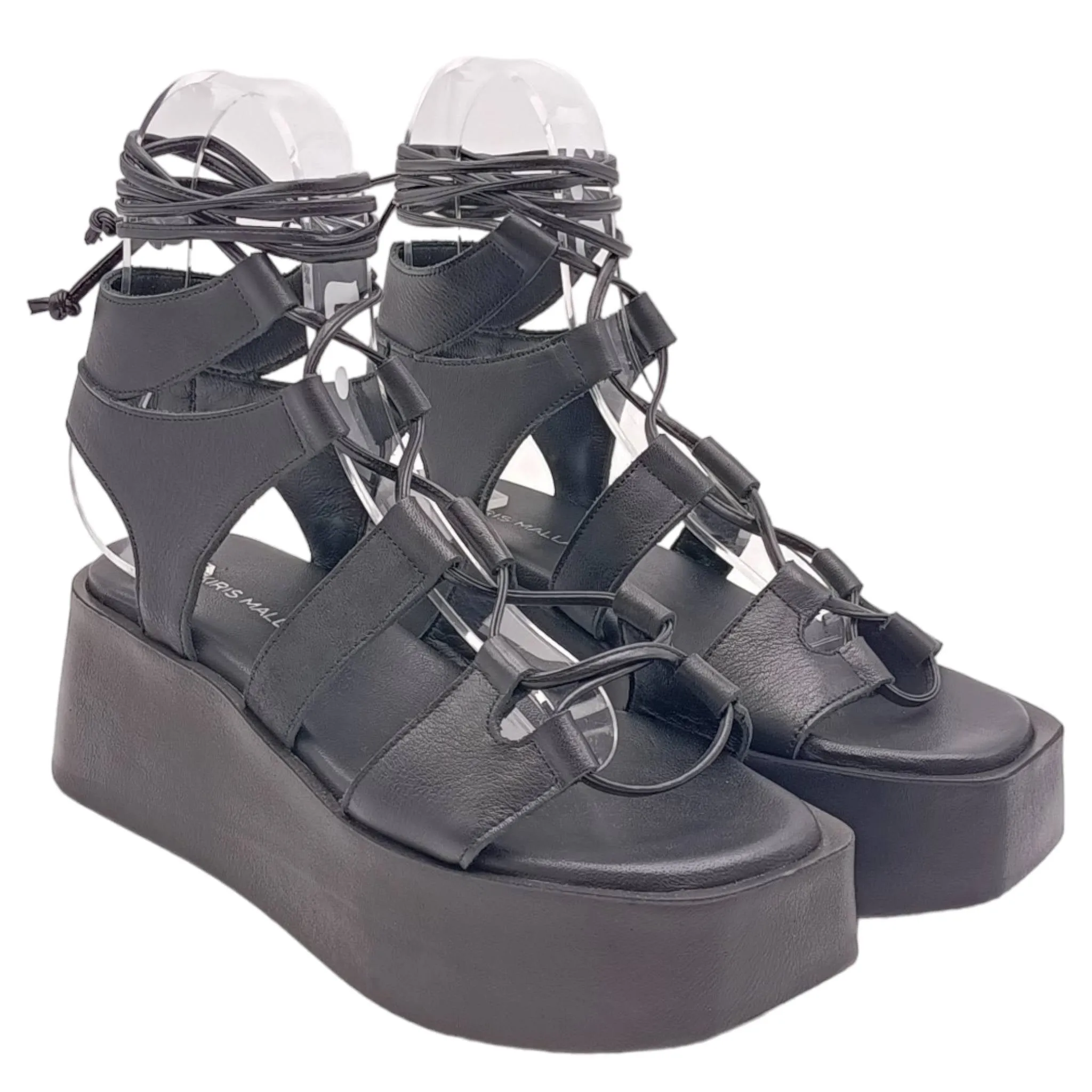 Sandalo Donna zeppa alla schiava Tsakiris Mallas 536 TAORMINA 6-1 black leather