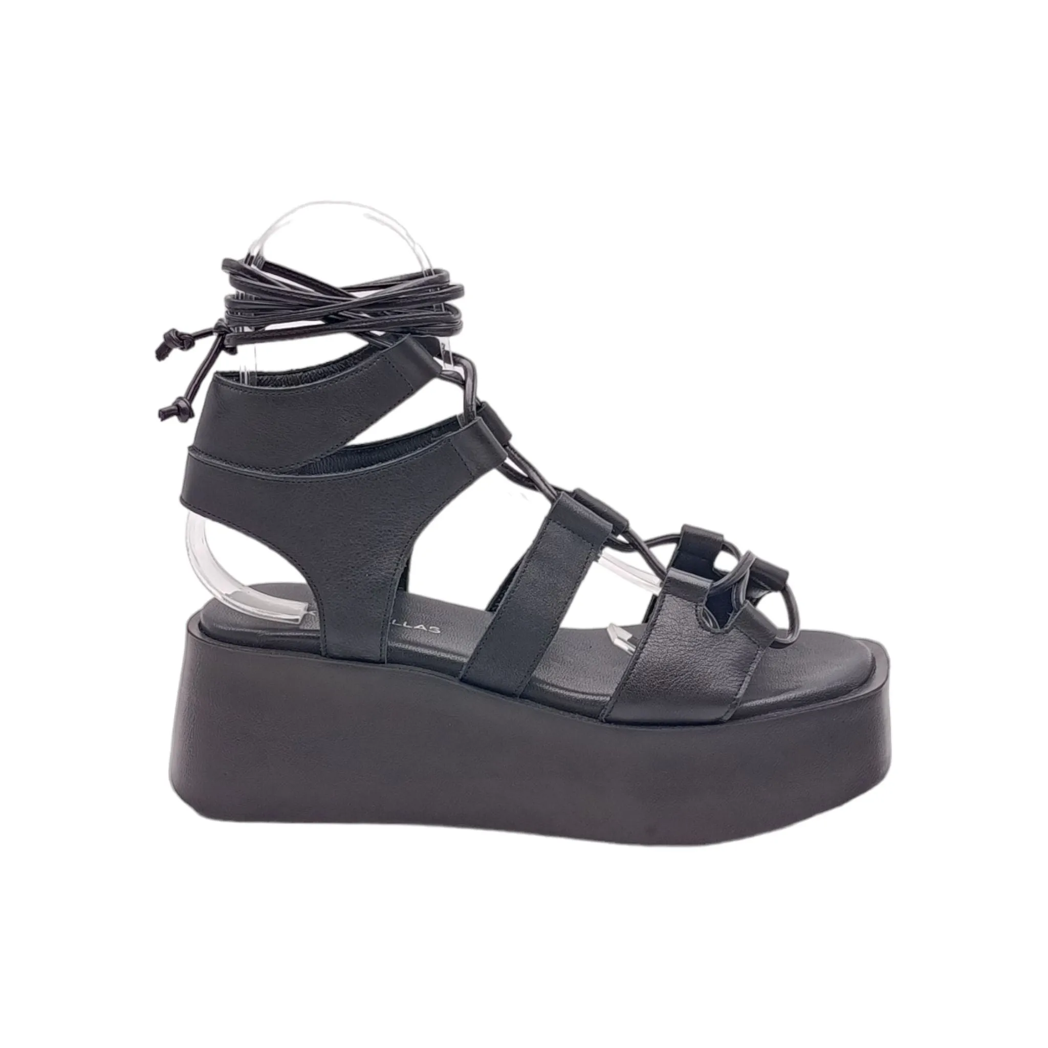 Sandalo Donna zeppa alla schiava Tsakiris Mallas 536 TAORMINA 6-1 black leather