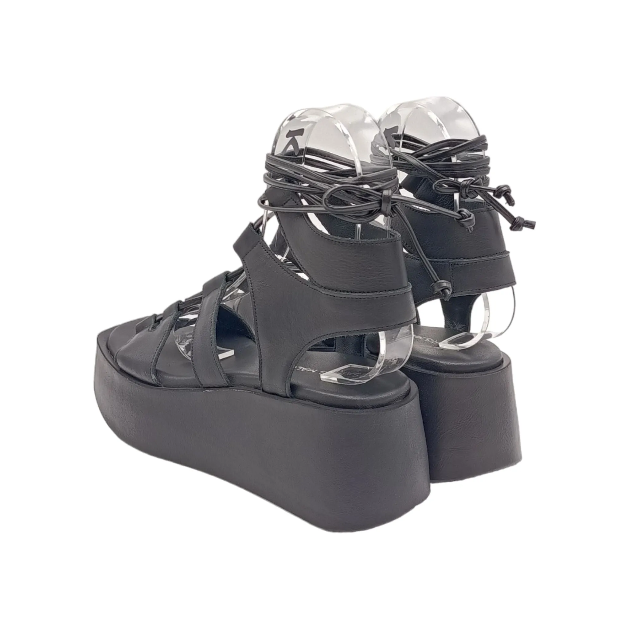 Sandalo Donna zeppa alla schiava Tsakiris Mallas 536 TAORMINA 6-1 black leather