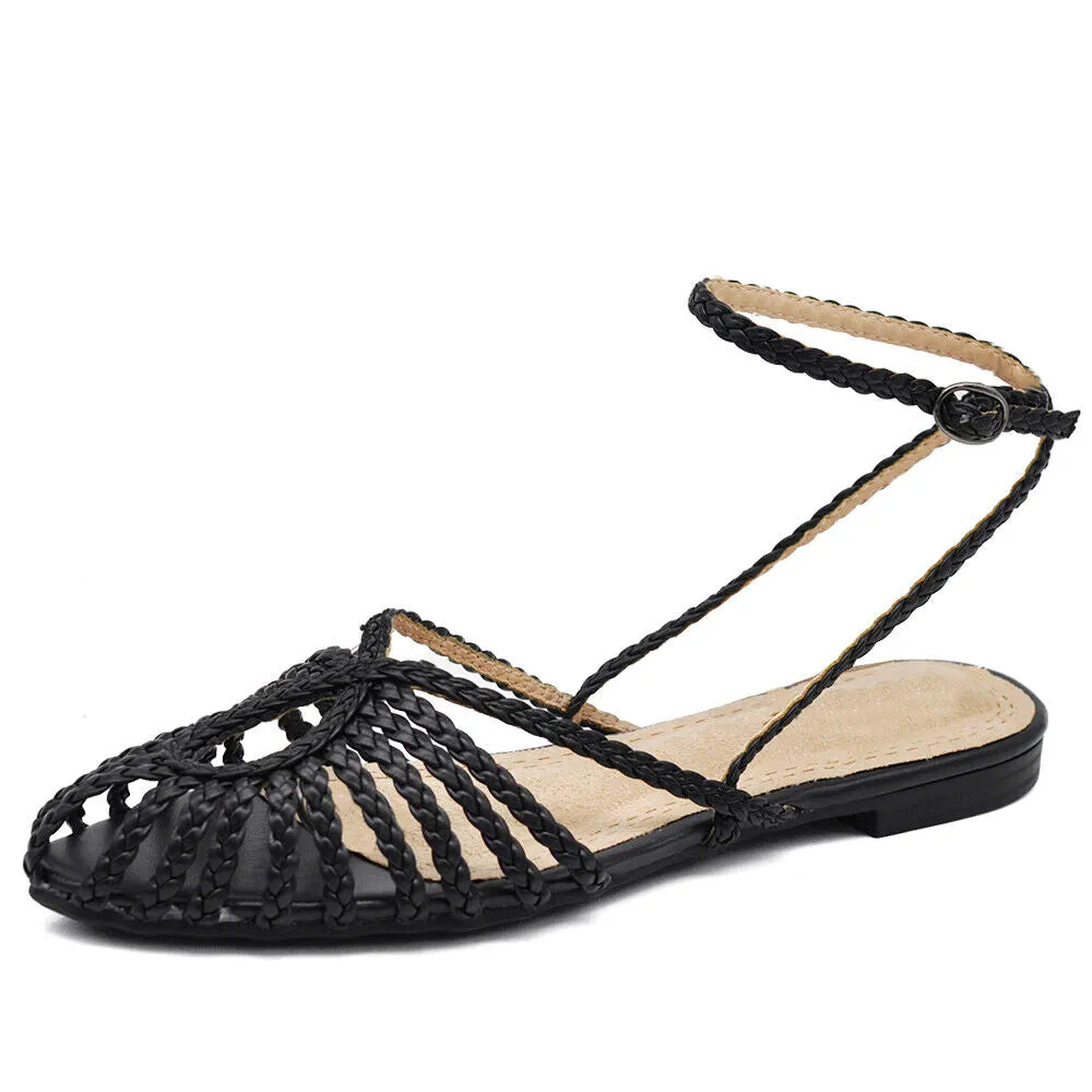 Scarpe Ballerine Estive Sandali Bassi Intrecciati Donna F6651 nero oro argento