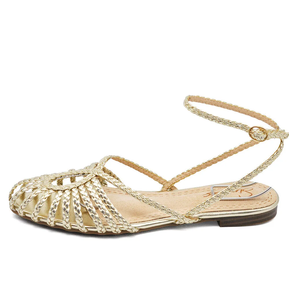 Scarpe Ballerine Estive Sandali Bassi Intrecciati Donna F6651 nero oro argento