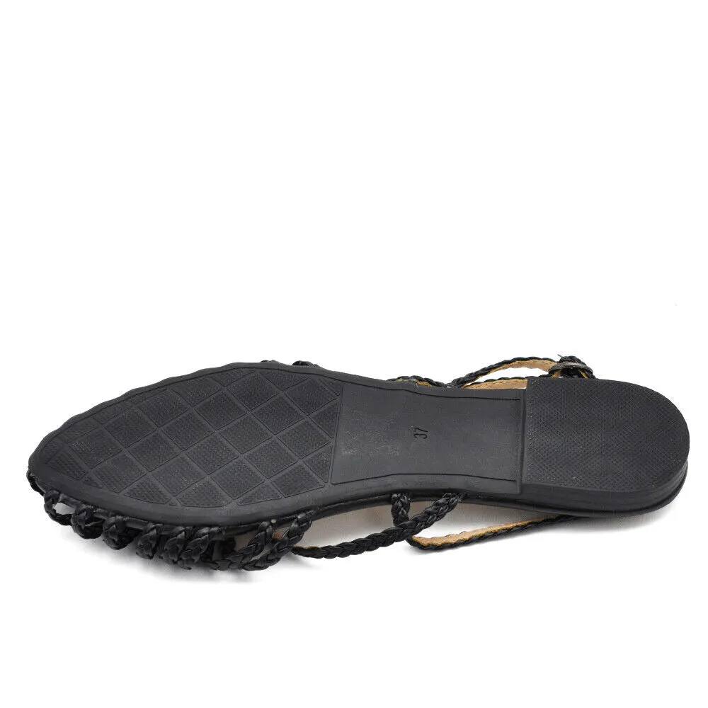 Scarpe Ballerine Estive Sandali Bassi Intrecciati Donna F6651 nero oro argento