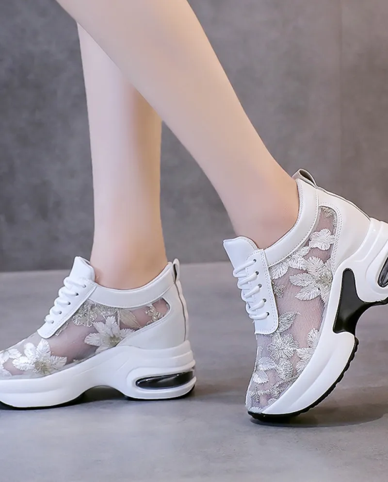 Scarpe casual stile sportivo Scarpe da donna alla moda con tacco a zeppa e punta tonda