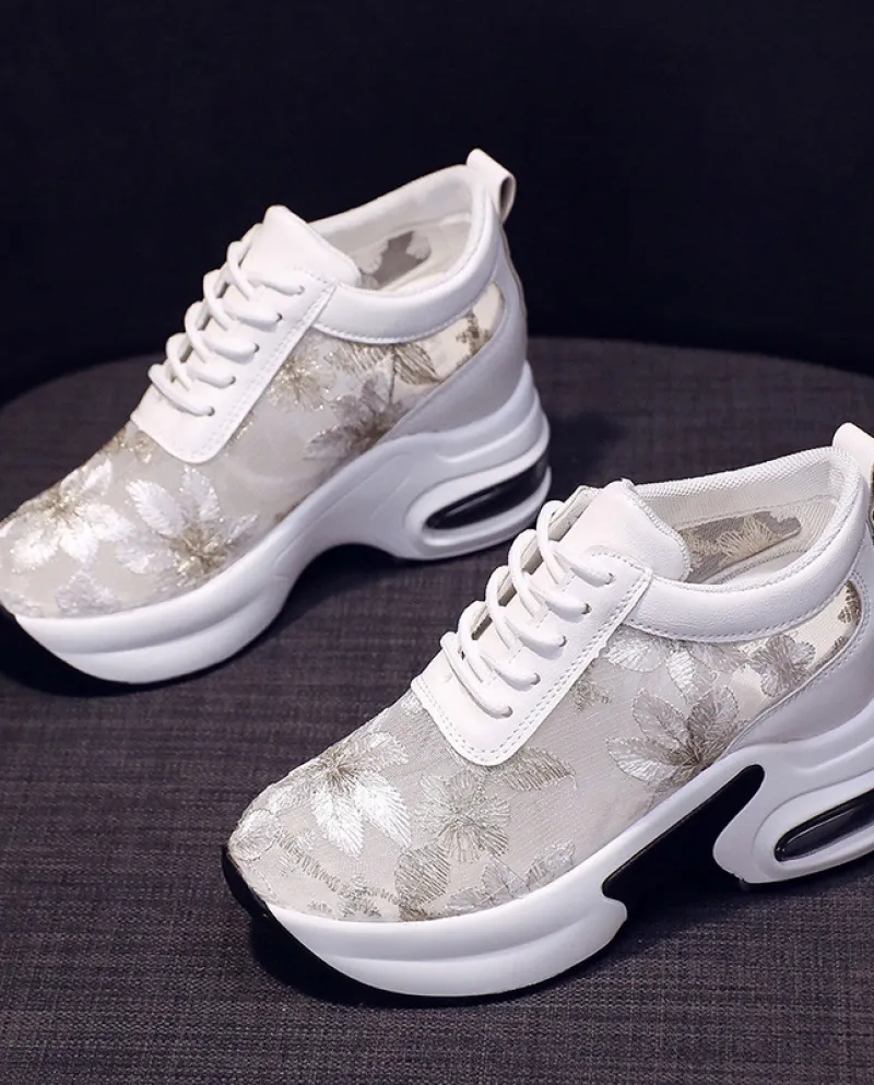 Scarpe casual stile sportivo Scarpe da donna alla moda con tacco a zeppa e punta tonda