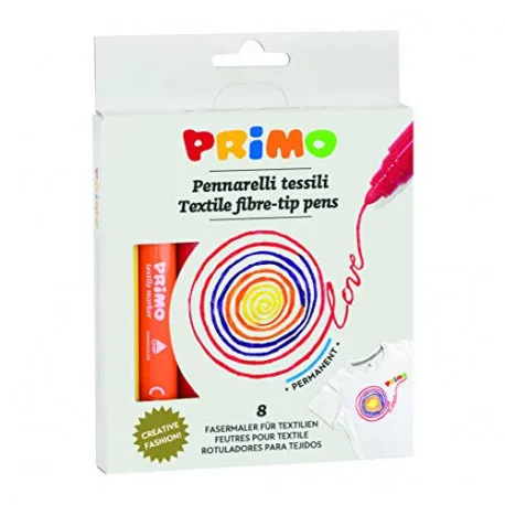 SCATOLA 8 COLORI PENNARELLI TESSILI COLORI BRILLANTI PERMANENTI PER TESSUTO ALTA QUALITA