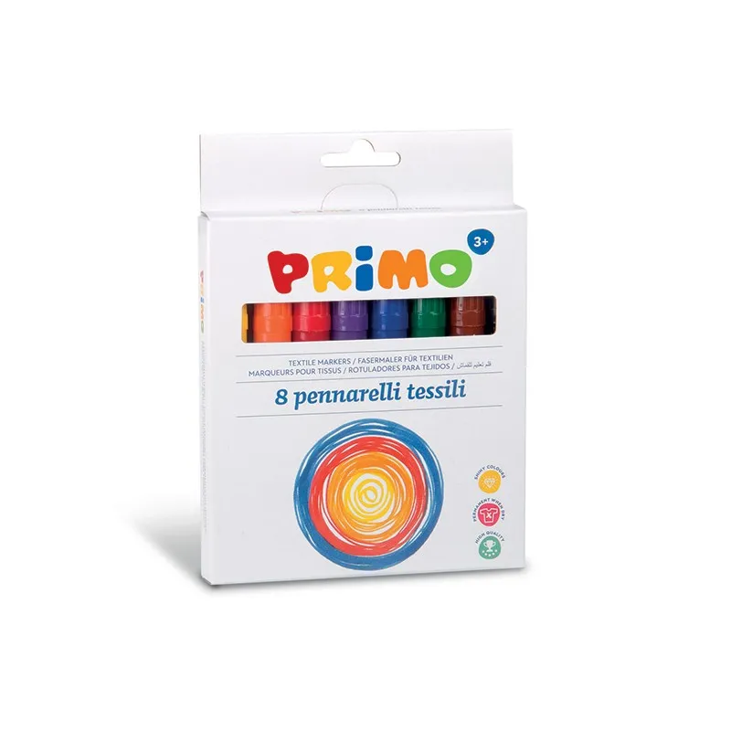 SCATOLA 8 COLORI PENNARELLI TESSILI COLORI BRILLANTI PERMANENTI PER TESSUTO ALTA QUALITA