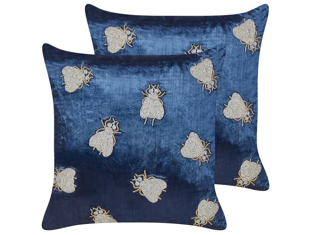 Set di 2 cuscini PENTAS Velluto 45 x 45 cm Blu marino Trama animale