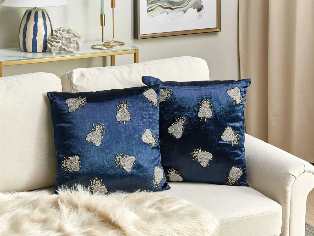 Set di 2 cuscini PENTAS Velluto 45 x 45 cm Blu marino Trama animale